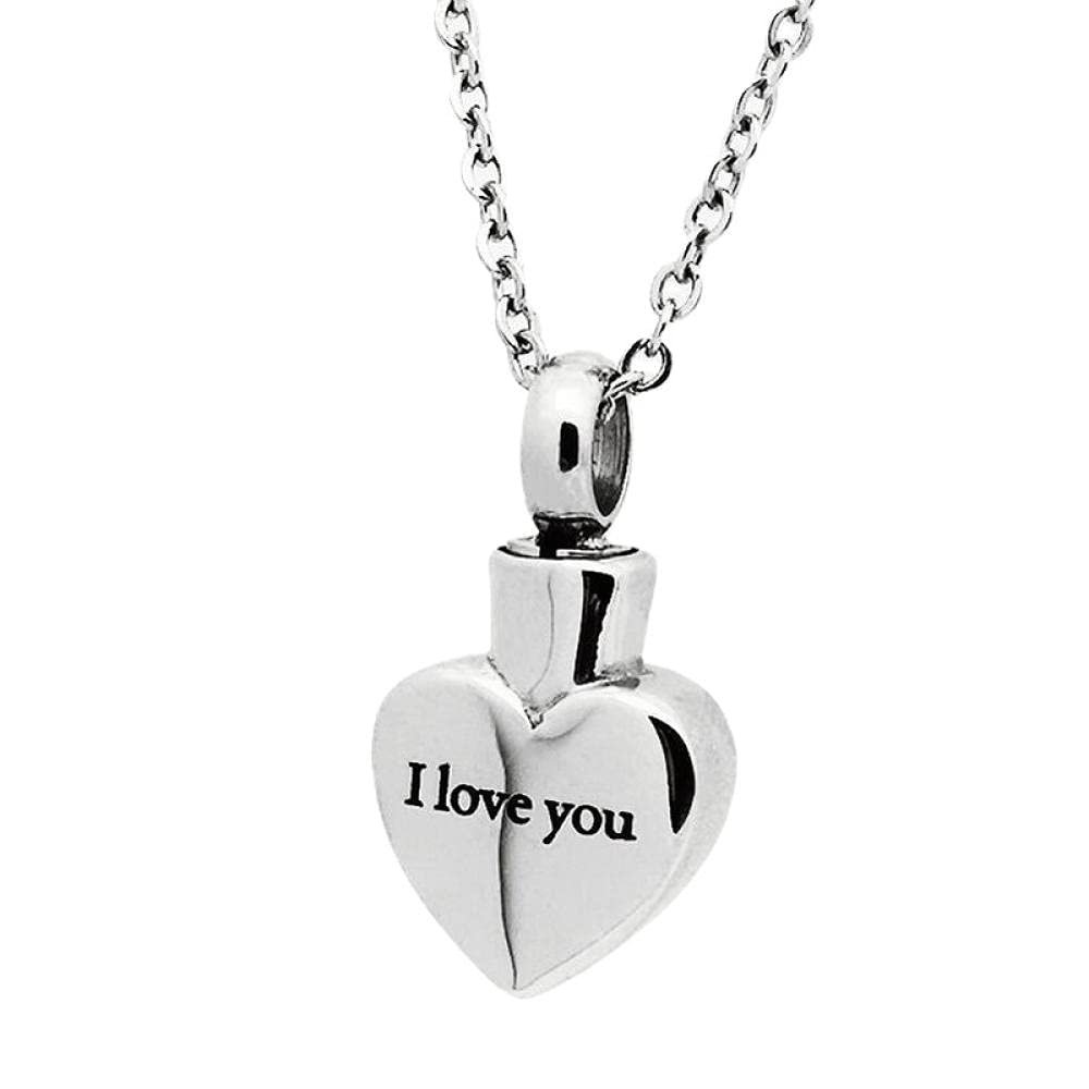 OIJH Stainless Steel Mirror Polish I Love You Heart Cremation Urn Pendant Perfume Bottles Necklace Jewelry 50cm
