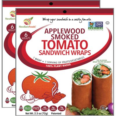 Applewood Smoked Tomato Sandwich Wraps (Two-Pack) Vegan, Gluten-Free, Low-Carb Tomato Wraps with Smoky Flavor Non-GMO, Paleo-Friendly, Plant-Based Bread Substitute