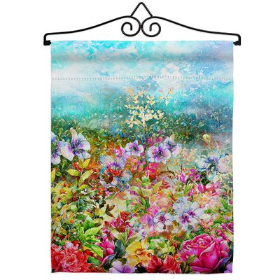 Breeze Decor Floral Blossom Garden Flag Set Wall Hanger Spring Sunflower Tulip Rose Orchid Lilies Season Springtime Flower Wreath Small Decorative Gift Yard House Banner Made in USA 13 X 18.5