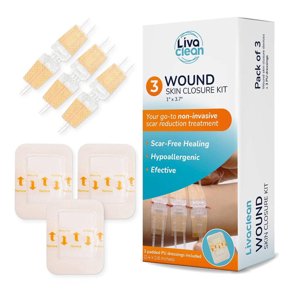(3 CT) 1 X 3.7 Wound Closure Strips - Zip Stitch Wound Closure Kit - Butterfly Kit Device Zip Tie Skin Closuing Butterfly Bandaids Adhesive Injury-Closing Glue Steri Strips Bandages Sutures