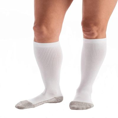 Carolon Health Support Cushion Foot Knee Sock, Travel, White, B Regular - 1 Pair
