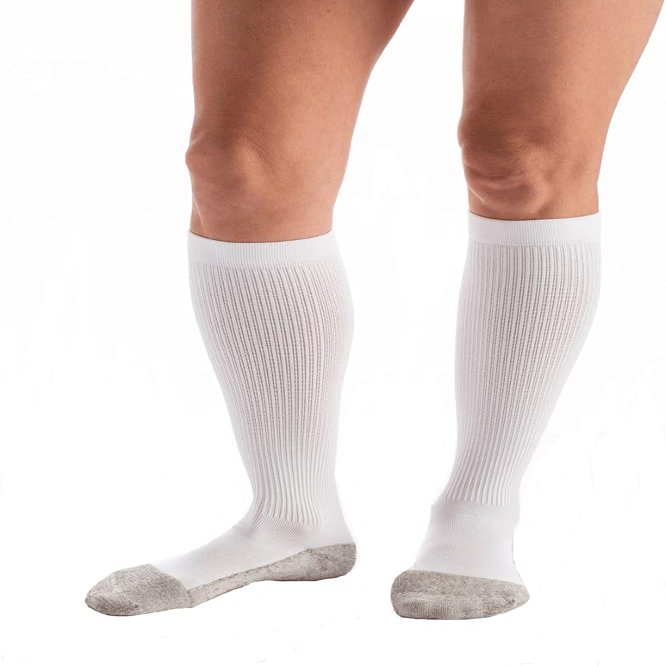 Carolon Health Support Cushion Foot Knee Sock, Travel, White, B Regular - 1 Pair