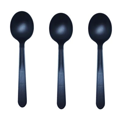 100 Pcs Heavy Duty Recyclable Spoon, Thickened Individually Wrapped Spoon Packaged, Catering; Dessert; Party Utensils (Black)