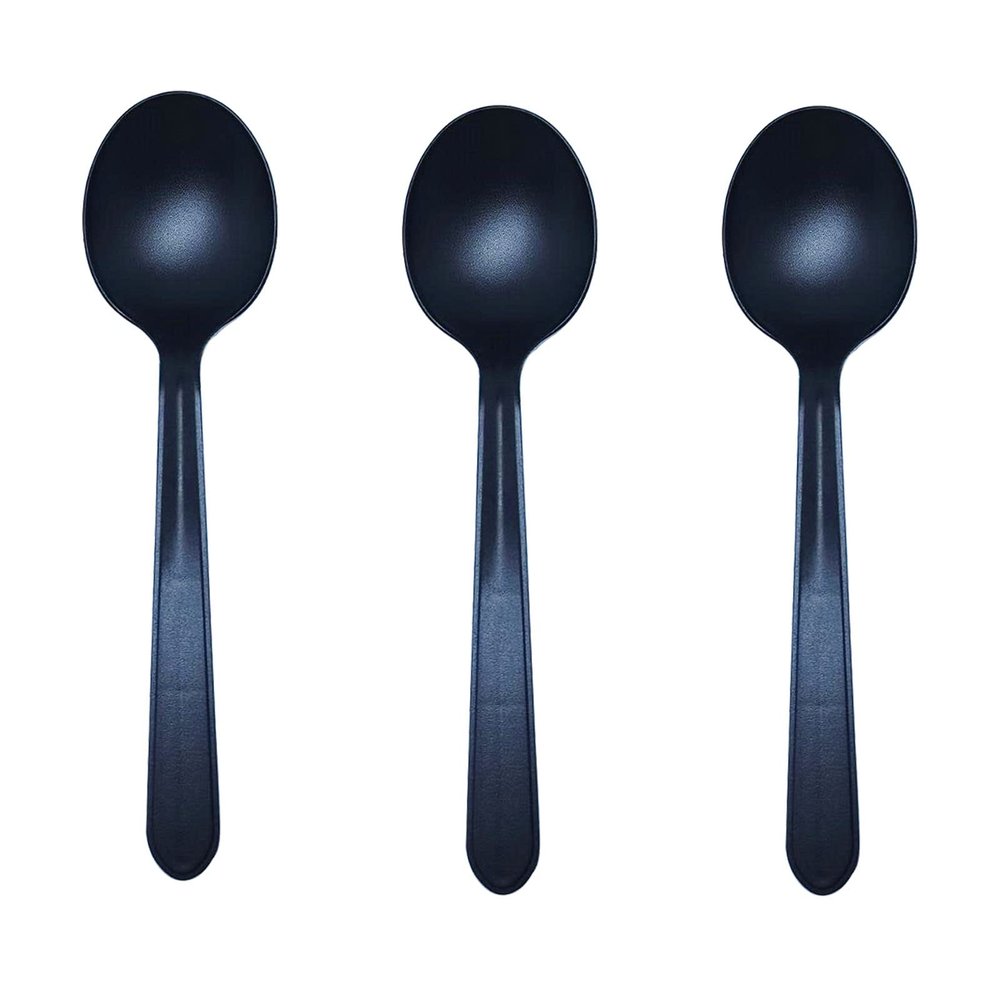 100 Pcs Heavy Duty Recyclable Spoon, Thickened Individually Wrapped Spoon Packaged, Catering; Dessert; Party Utensils (Black)