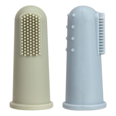 TOPGOMES Baby Finger Toothbrush with Case, Food Grade Silicone, BPA Free, 2-Pack (Sage+Ether)