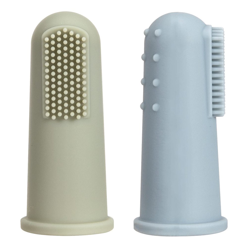 TOPGOMES Baby Finger Toothbrush with Case, Food Grade Silicone, BPA Free, 2-Pack (Sage+Ether)