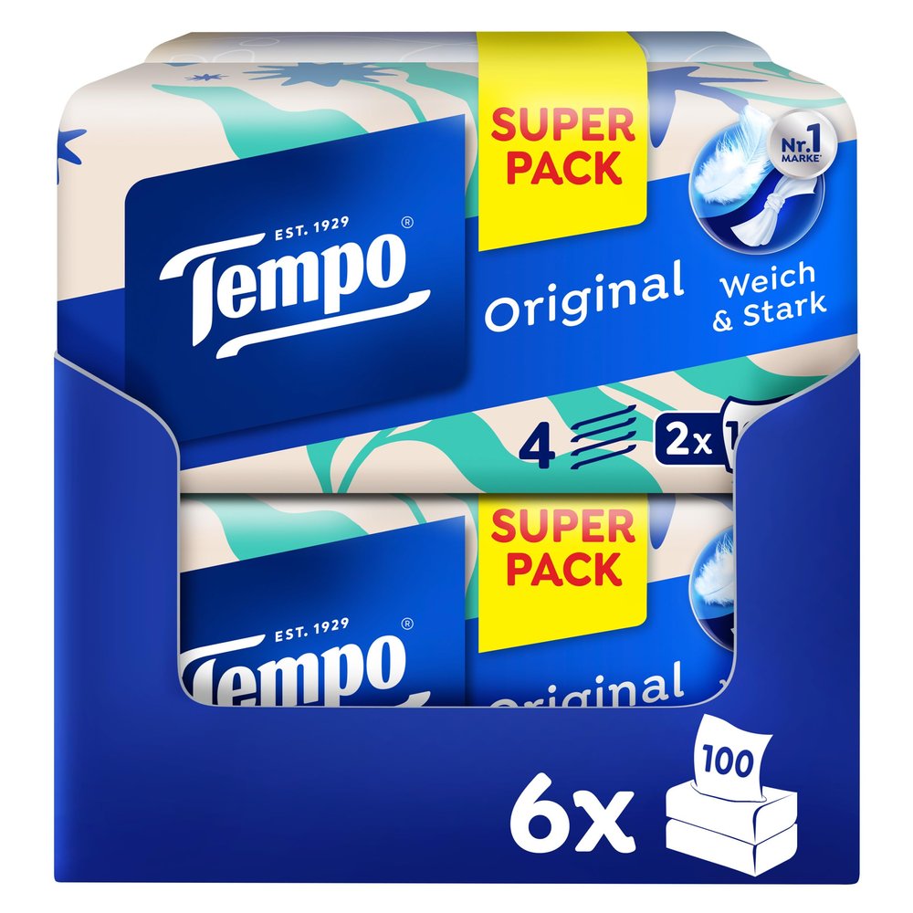 Tempo Facial Tissues, 12 Tissue Boxes, 100 Tissues per Box (1200 Tissues Total)