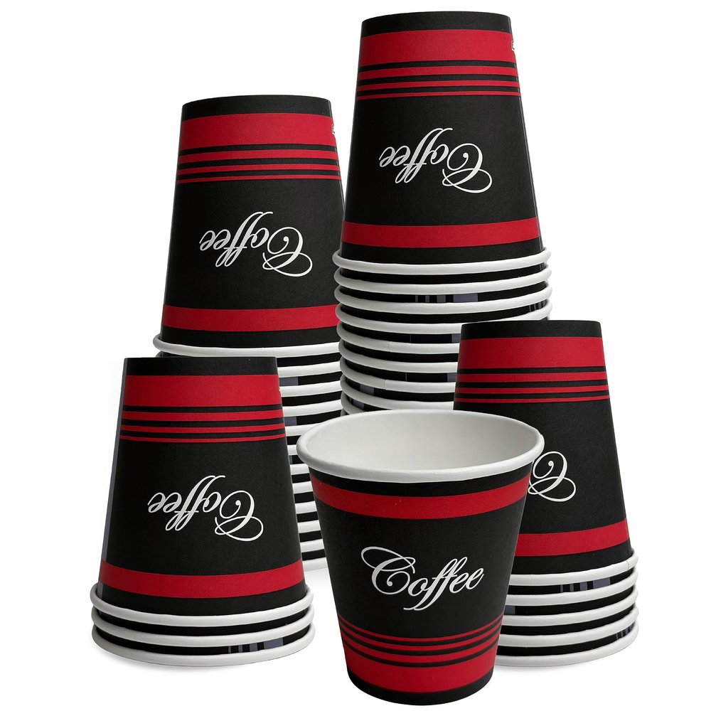 12 oz Hot Drink Paper Disposable Cups Coffee Design - Disposable Paper Coffee Cups, Recyclable, Compostable , Great for Office, Breakrooms, Restaurants, Coffee Shops, Tea Shops, Latte, Chai (200)