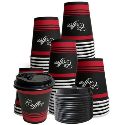 EcoQuality 12oz Disposable Paper Coffee Cups with Black Dome Lids - For Hot, Cold Drink, Coffee, Tea, Cocoa, Travel, Office, Home, Cider, Hot Chocolate, To go, Compostable, Biodegradable (200)