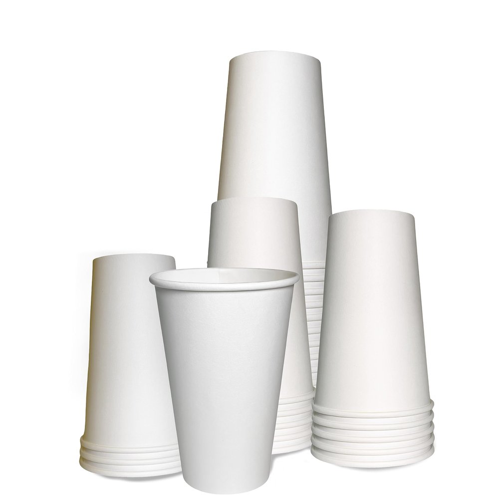 EcoQuality 16oz White Paper Coffee Cups - Disposable Coffee Cups - Hot Drink, Tea, Coffee, Cappuccino, Hot Chocolate, Chai, Chai Latte (500)