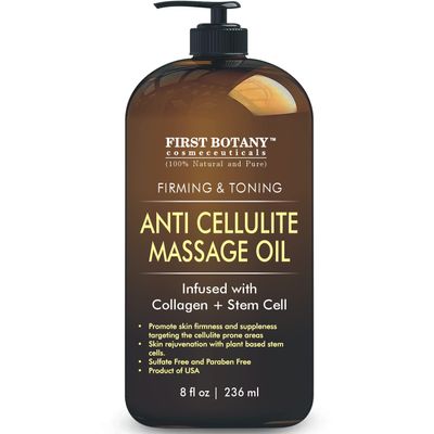 First Botany, Anti-Cellulite Massage Oil Infused with Collagen & Stem Cells - Natural Cellulite & Stretch Mark Treatment for Men & Women - 8 oz