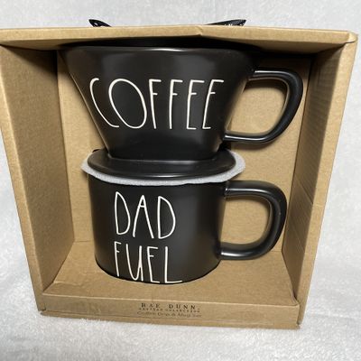 RAE DUNN Coffee Drip & Mug Set - Coffee Drip Cone with Large Coffee Mug - DAD FUEL - Gift for Coffee Lovers