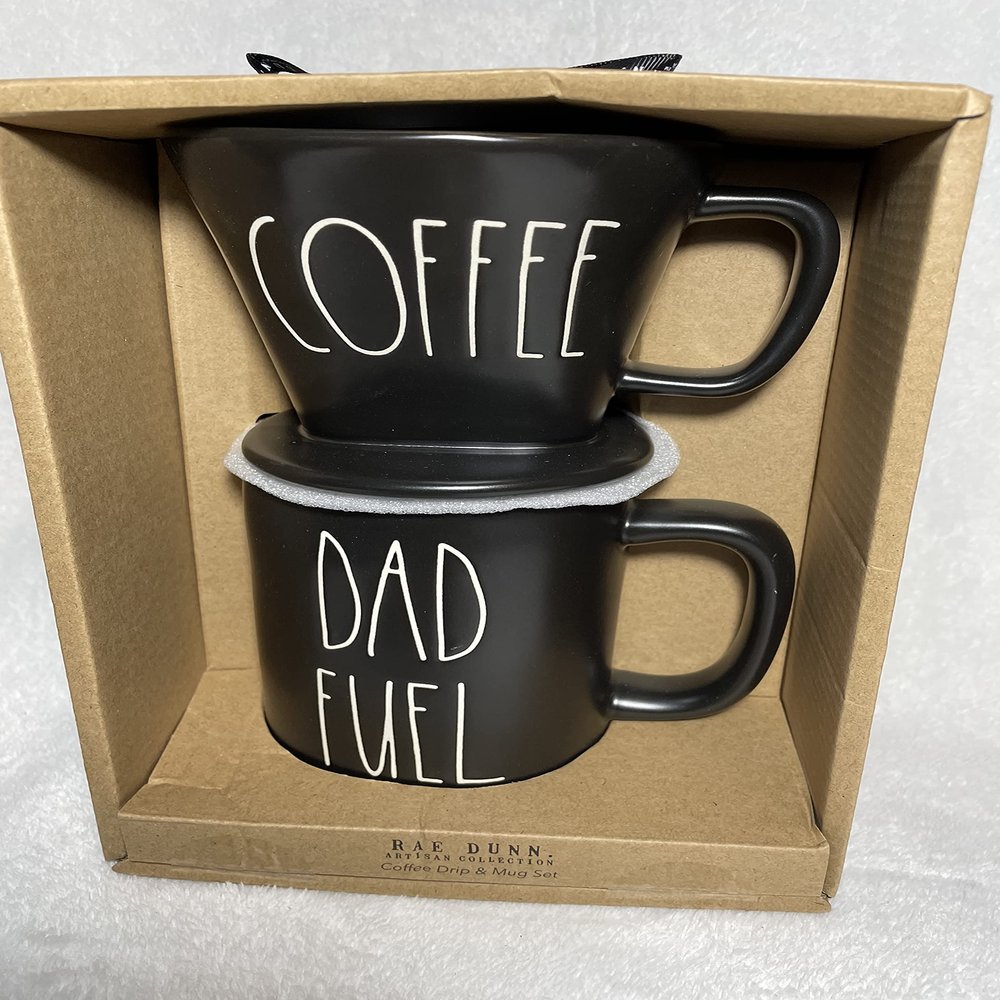 RAE DUNN Coffee Drip & Mug Set - Coffee Drip Cone with Large Coffee Mug - DAD FUEL - Gift for Coffee Lovers