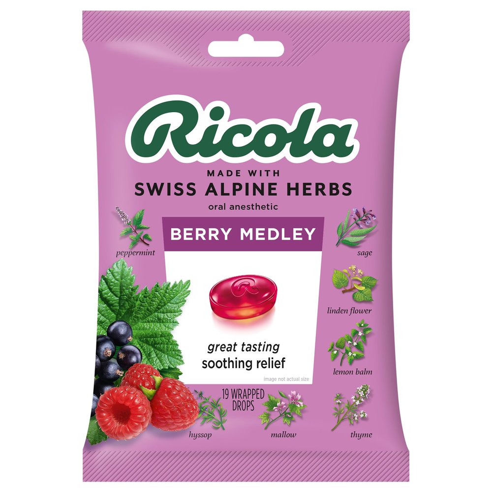Ricola, Drops Cough Throat Berry Medley, 19 Count