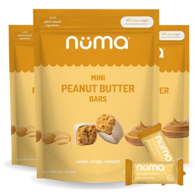 Numa Foods Mini Peanut Butter Bars  Vegan, Low Sugar, High Protein, All Natural, Gluten Free  Crunchy Plant Based Peanut Butter Snacks  3 Bags with 8 Individually Wrapped PB Bites