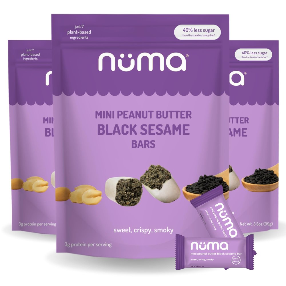 Mini Peanut Butter Black Sesame Bars Vegan, Low Sugar, High Protein, Low Calorie, All Natural, Gluten Free Crunchy Plant Based Snack 3 Bags with 8 Individually Wrapped Pieces
