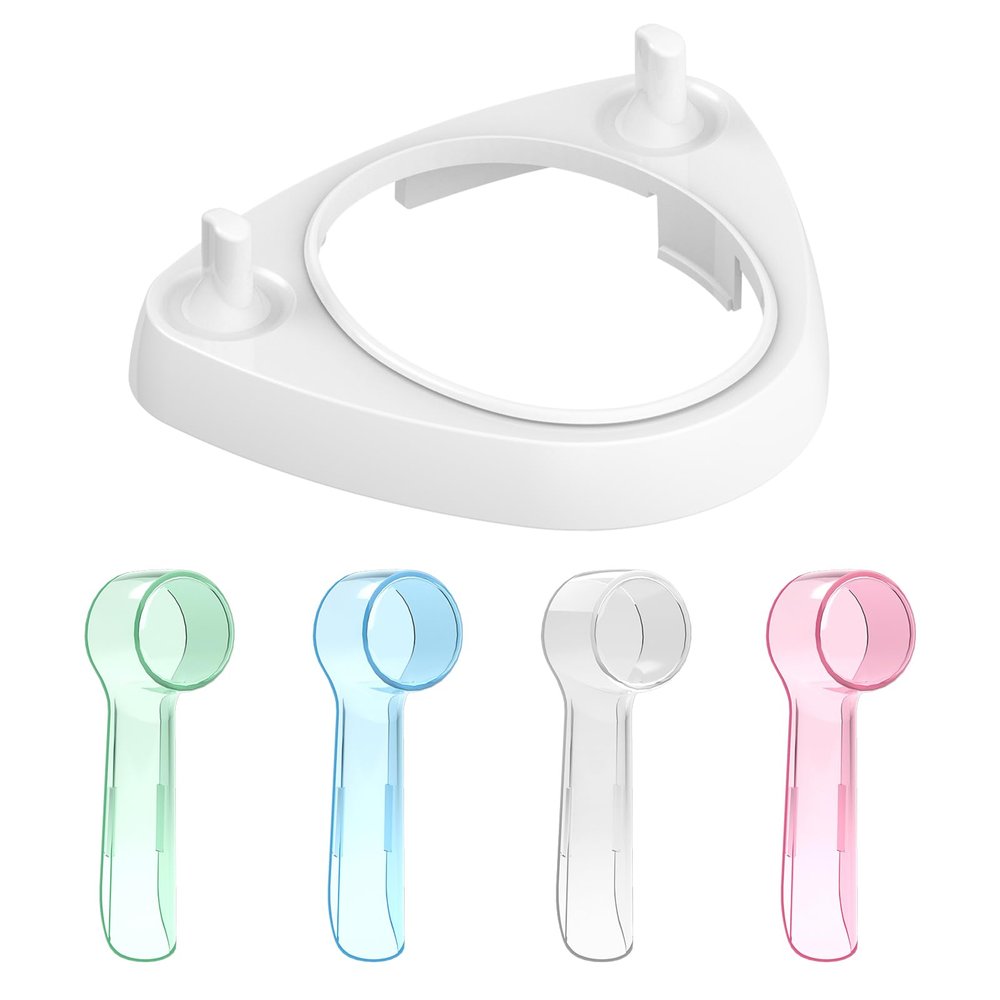 4 PCS Toothbrush Head Covers (Multicolor) Compatible with Oral B Electric Toothbrush Head + 1 PCS Toothbrush Holder with 1 Charging Stand Slot and 2 Toothbrush Head Stands