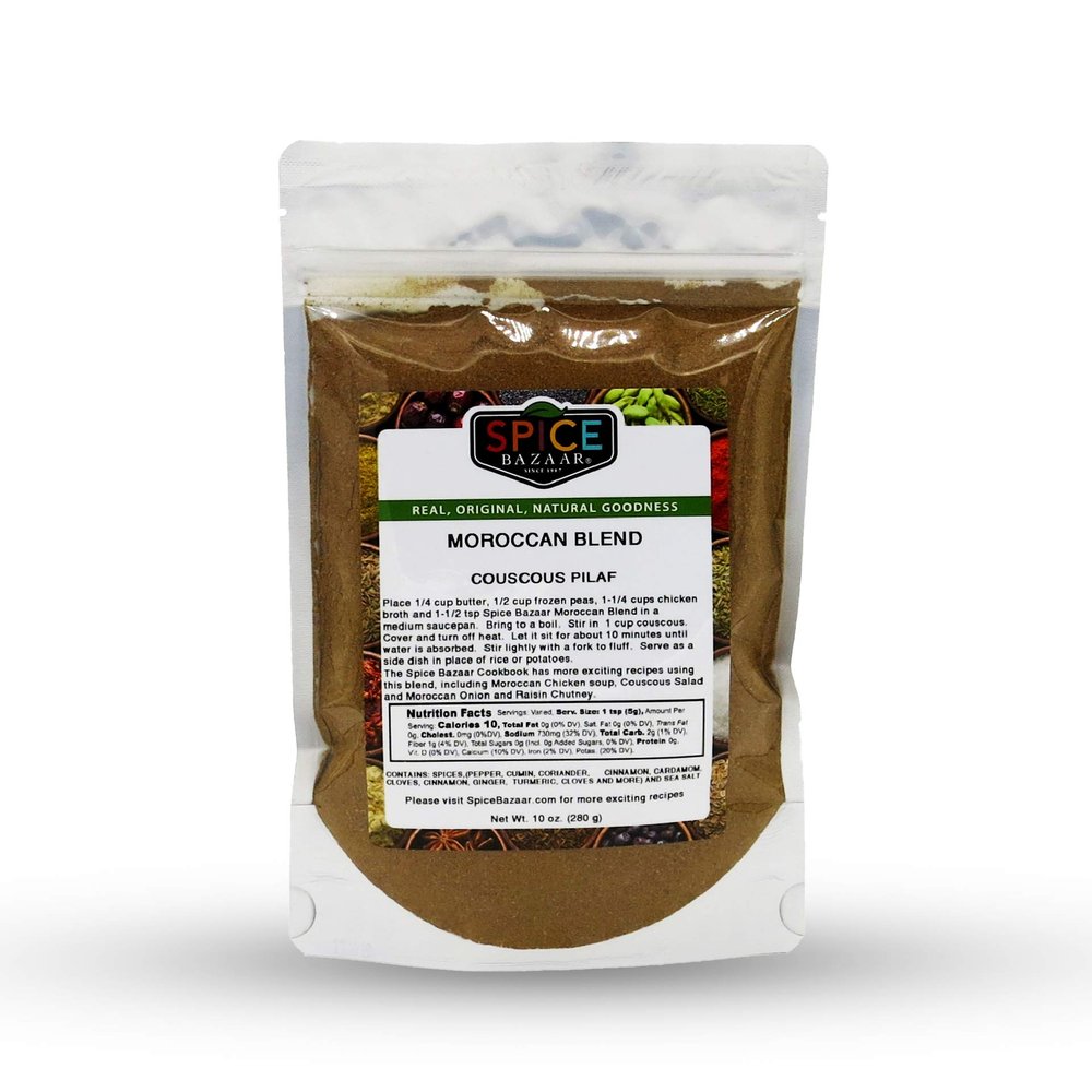 Moroccan Spice Blend / Rub Flavorful original authentic premium - Natural  Gluten Free  Blended with Sea Salt  10 Oz - See recipes for: Couscous Pilaf, Couscous Salad, Moroccan Chicken Soup and many more recipes @ Spice Bazaar website. Spice Baza