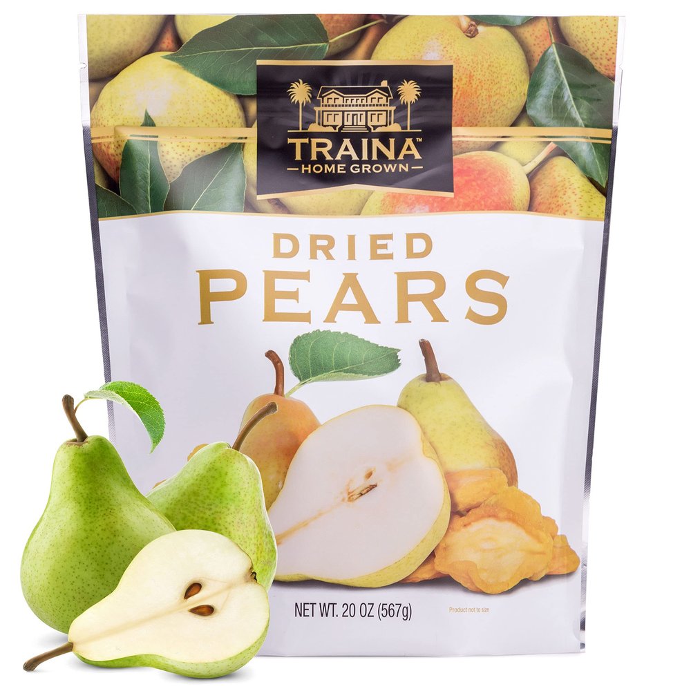 Traina Home Grown Sun Dried Pears - Healthy & Non-GMO, Natural Sweet Flavor Fruit No Sugar Added, Perfect Snack In Resealable Pouch (20 Oz)