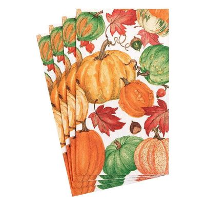 Caspari Pumpkin Field Paper Guest Towels - 15 White Napkins Per Package, Triple Ply, Fall Themed Disposable Napkins for Dinner and Cocktails