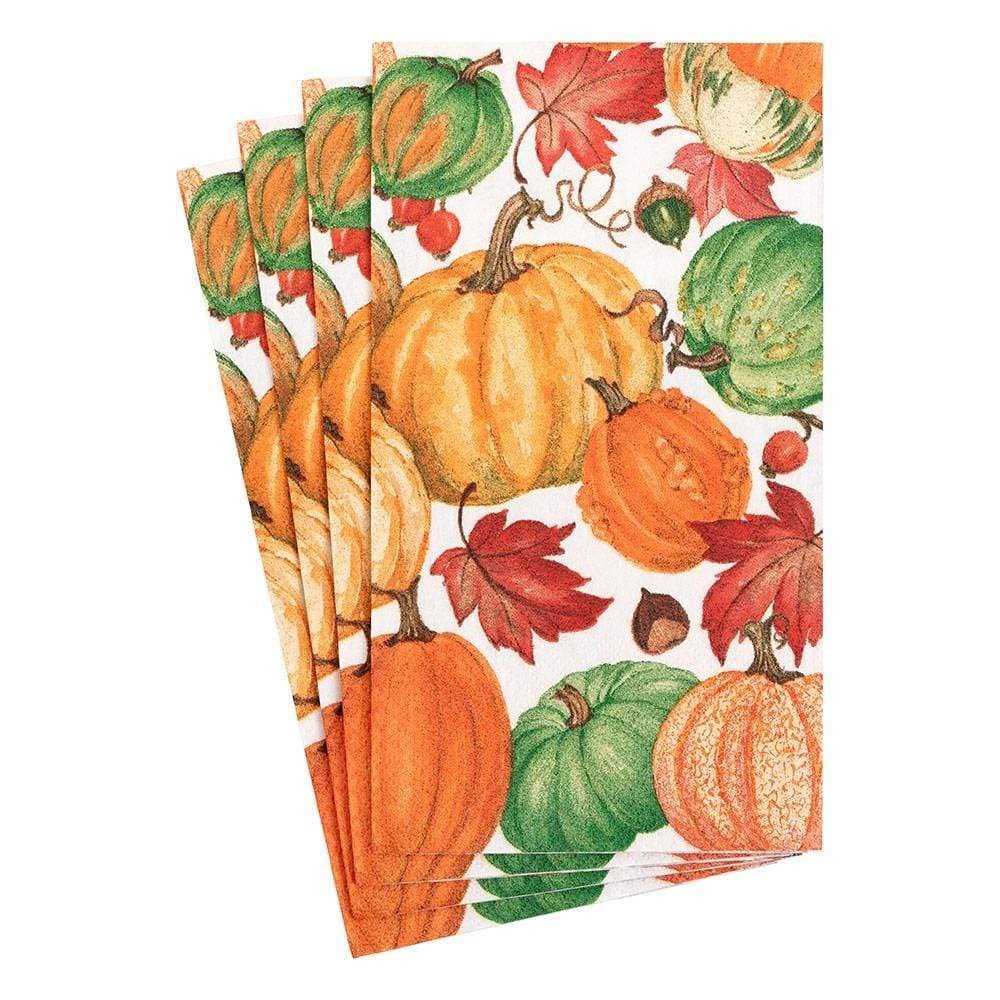 Caspari Pumpkin Field Paper Guest Towels - 15 White Napkins Per Package, Triple Ply, Fall Themed Disposable Napkins for Dinner and Cocktails