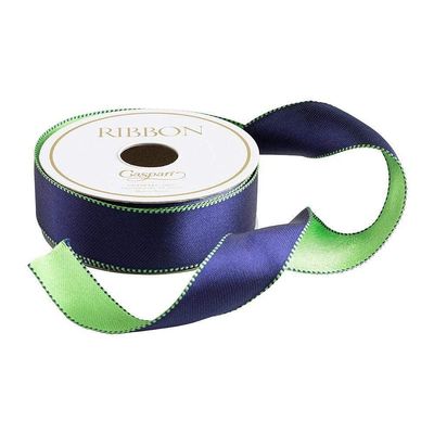 Caspari Navy & Green Reversible Satin Wired Ribbon - Two 30 Foot Spools