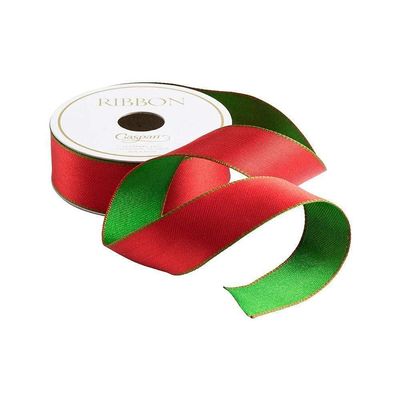 Caspari Red & Green Reversible Satin Wired Ribbon - Two 30 Foot Spools