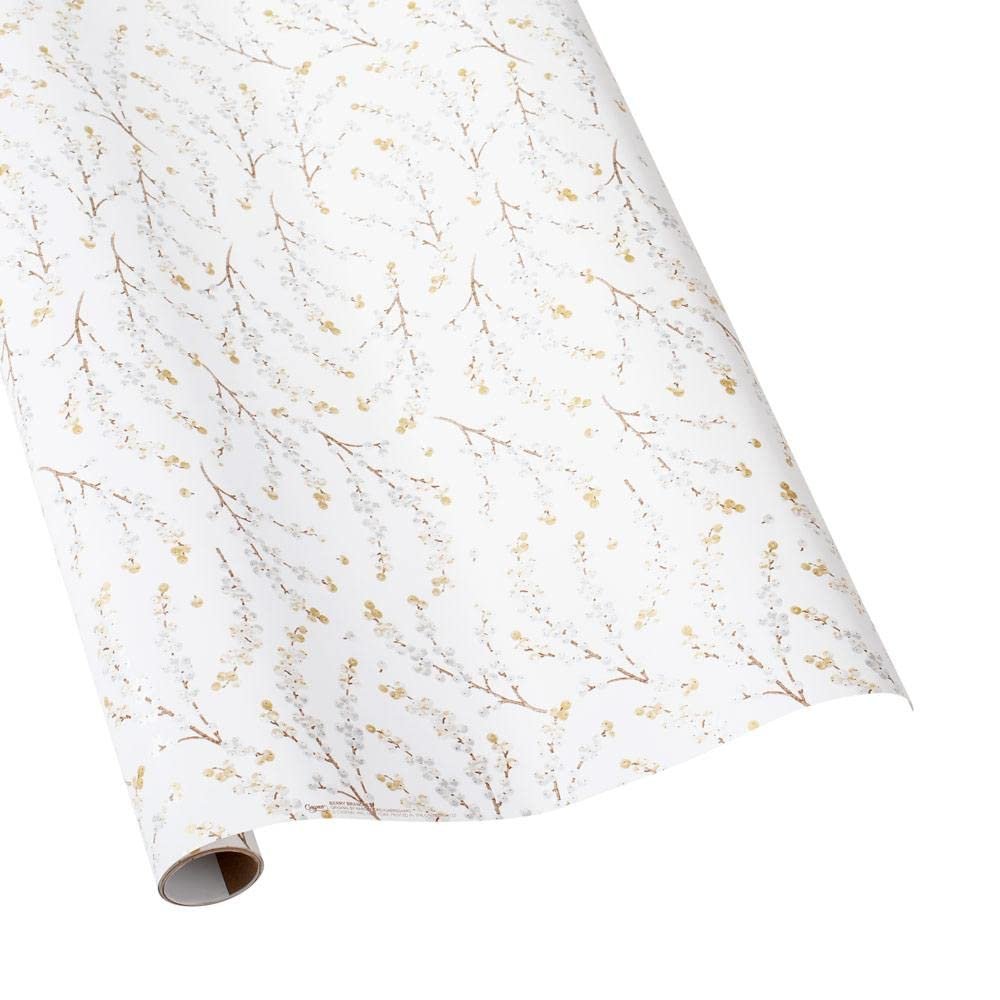 Caspari Berry Branches Gift Wrapping Paper in White & Silver - 30 in. x 8 ft. Roll