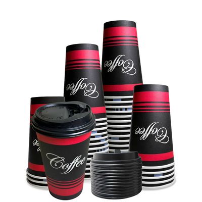EcoQuality Extra Large 20 oz Paper Cups - Classic Durable Disposable Paper Cups & Black Dome Lids For Hot/Cold Drink, Coffee, Tea, Cocoa, Travel - 20 Ounce Cups (150)
