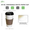 20 oz Disposable White Paper Coffee Cups with Black Dome Lids and Protective Corrugated Cup Sleeves - Perfect Disposable Travel Mug for Home, Office, Coffee Shop, Travel, Tea (150) view 3