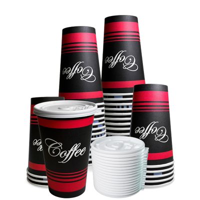 EcoQuality 20 oz Large Disposable Paper Cups - Classic Durable Disposable Paper Cups & White Lids For Hot/Cold Drink, Coffee, Tea, Cocoa, Travel, Office - 20 Ounce Cups (300)