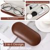MoKo Double Eyeglass Case, Contact Lens Case with Mirror Tweezers Remover, 2 in 1 Double Sided Portable Contact Lens Box Holder Container Soak Storage Kit Sunglasses Pouch for Men & Women, Brown view 2