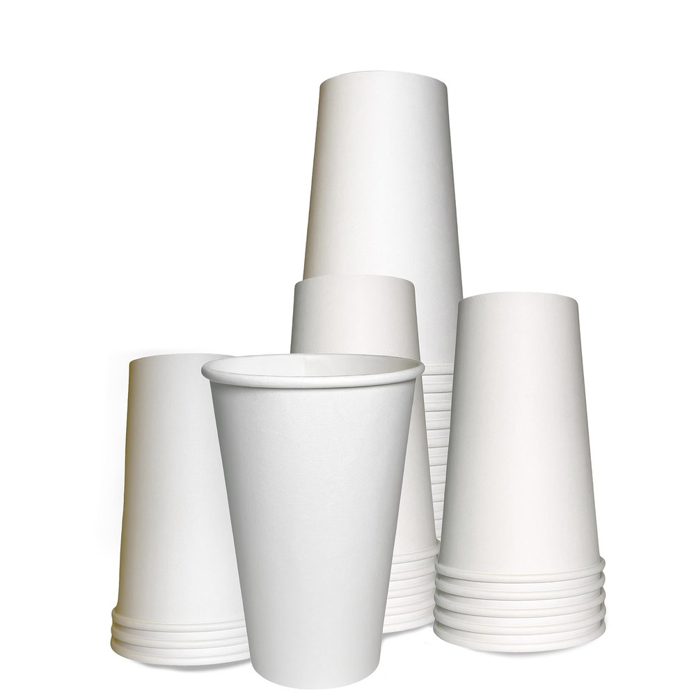 20oz White Paper Coffee Cups - Extra Large Disposable Cups for Hot Drinks, Tea, Coffee, Cappuccino, Hot Chocolate, Chai, Latte, Office, Travel, Recyclable (400)