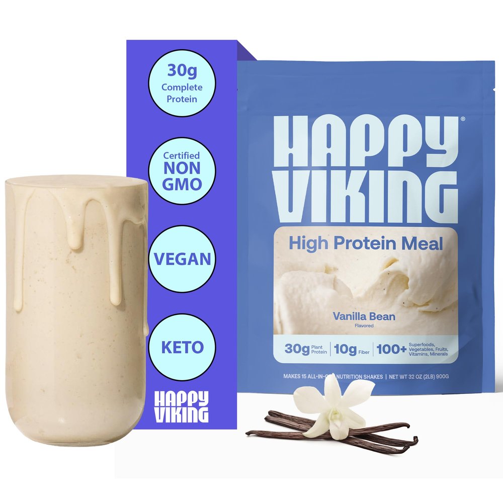 Happy Viking Vanilla Protein + Superfoods Powder, Created by Venus Williams, 30G Protein, Low Carb, Keto, Vegan, Gluten-Free, Non-GMO, Complete Meal Replacement, 1 Bag