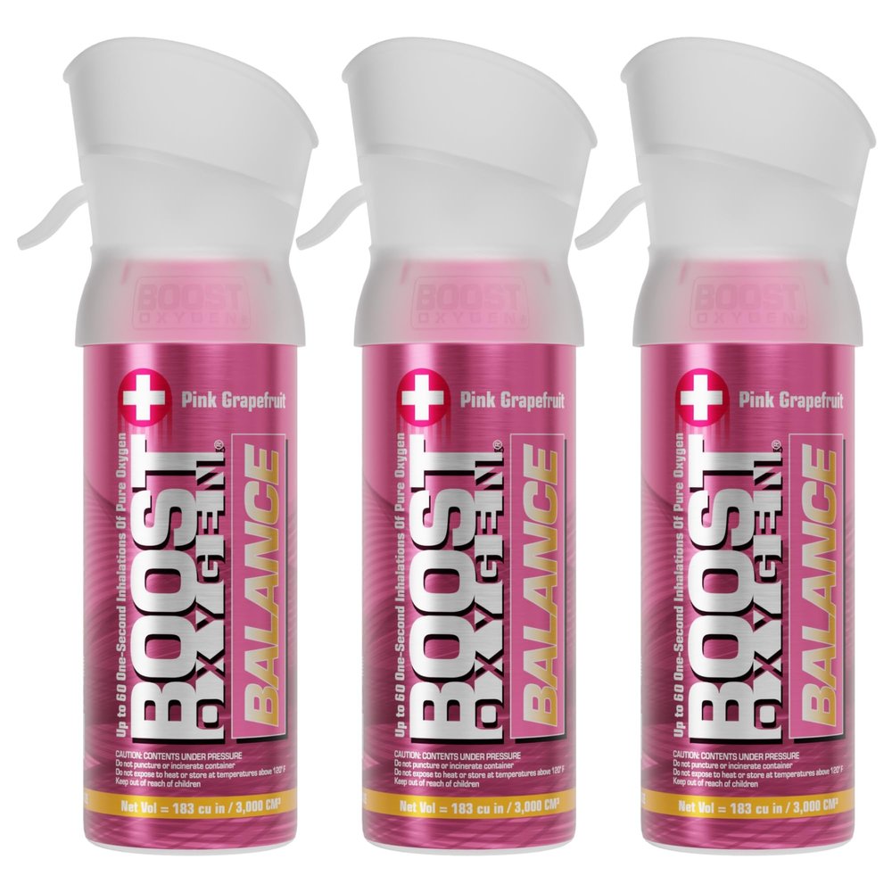 Boost Oxygen Pocket Size Balance Pink Grapefruit Aroma 3L Canister | Respiratory Support for Aerobic Recovery, Altitude, Performance & Health (3 Pack)