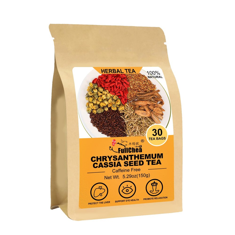 FullChea - Chrysanthemum Cassia Seed Tea Bag, 30 Pcs Teabags for Liver Detox Cleanse 5.29oz / 150g - Burdock Root, Goji Berries, Osmanthus, Dandelion, Licorice, Barley Chinese Herbal Tea