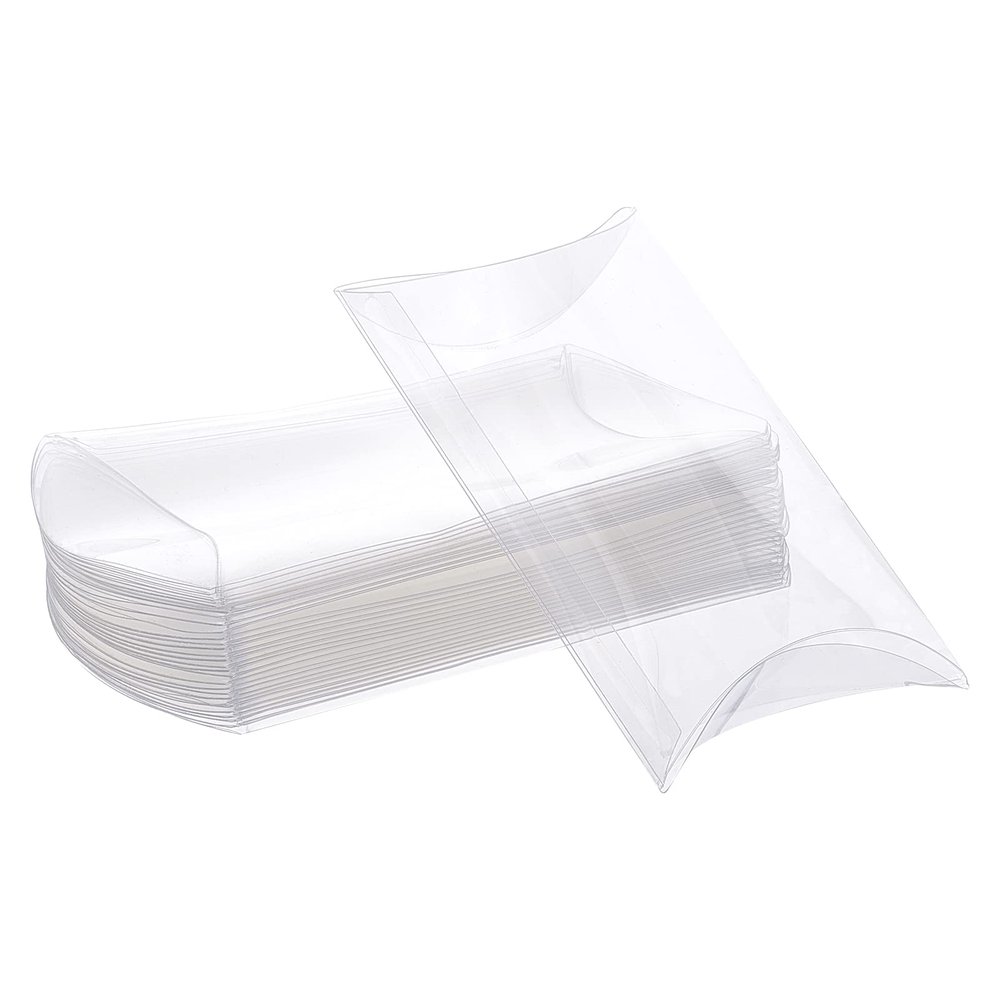 BENECREAT 30 Pack 4.3x3.3x1.2 Clear Plastic Pillow Favor Box PVC Candy Treat Gift Box for Wedding Birthday Party Gift Packing Box