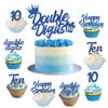 10th Birthday Cake Decorations Blue, Double Digits Cake & Cupcake Topper for Boys Tenth Birthday Party Decorations and Supplies, Cheer to 10 Years Birthday - Total 25 Pcs view 1