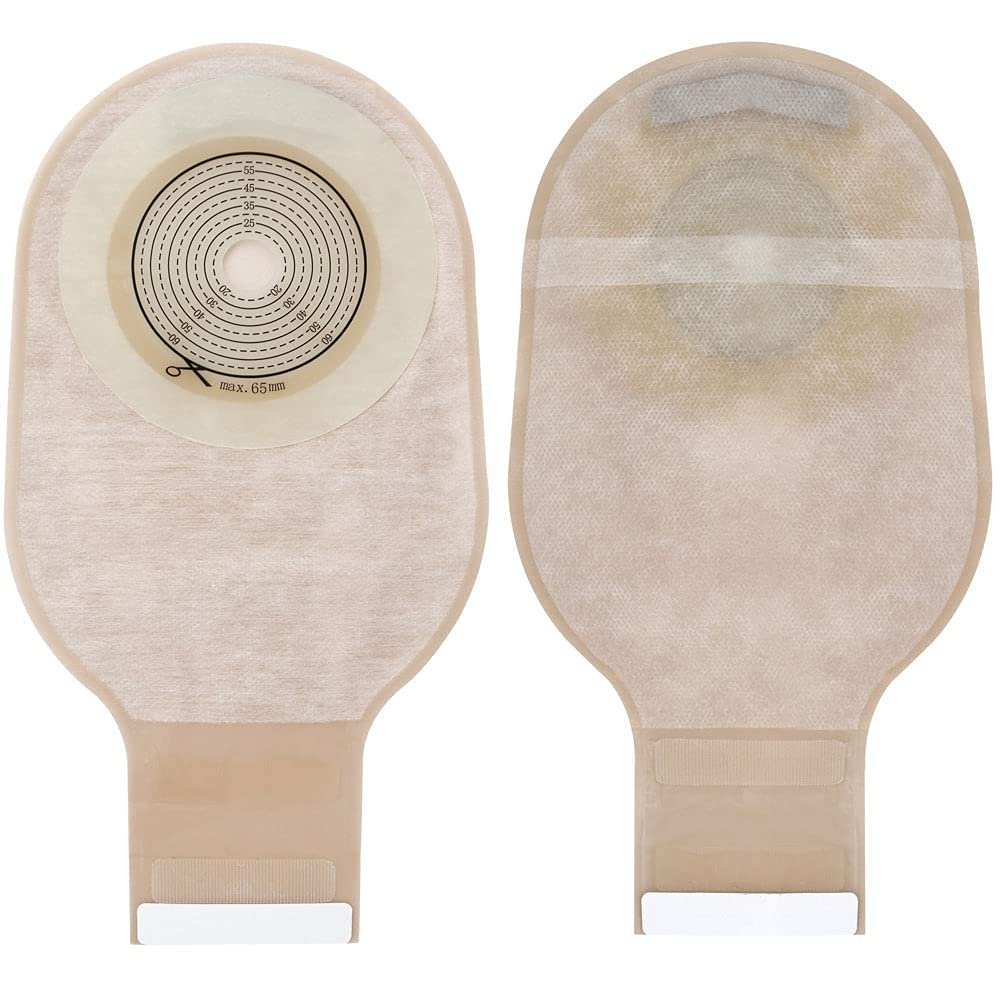 One Piece Ostomy Colostomy Bags, Ostomy Supplies, Drainable Ostomy Pouch for Ileostomy Stoma Care, Cut to Fit(20-65mm), Box of 10