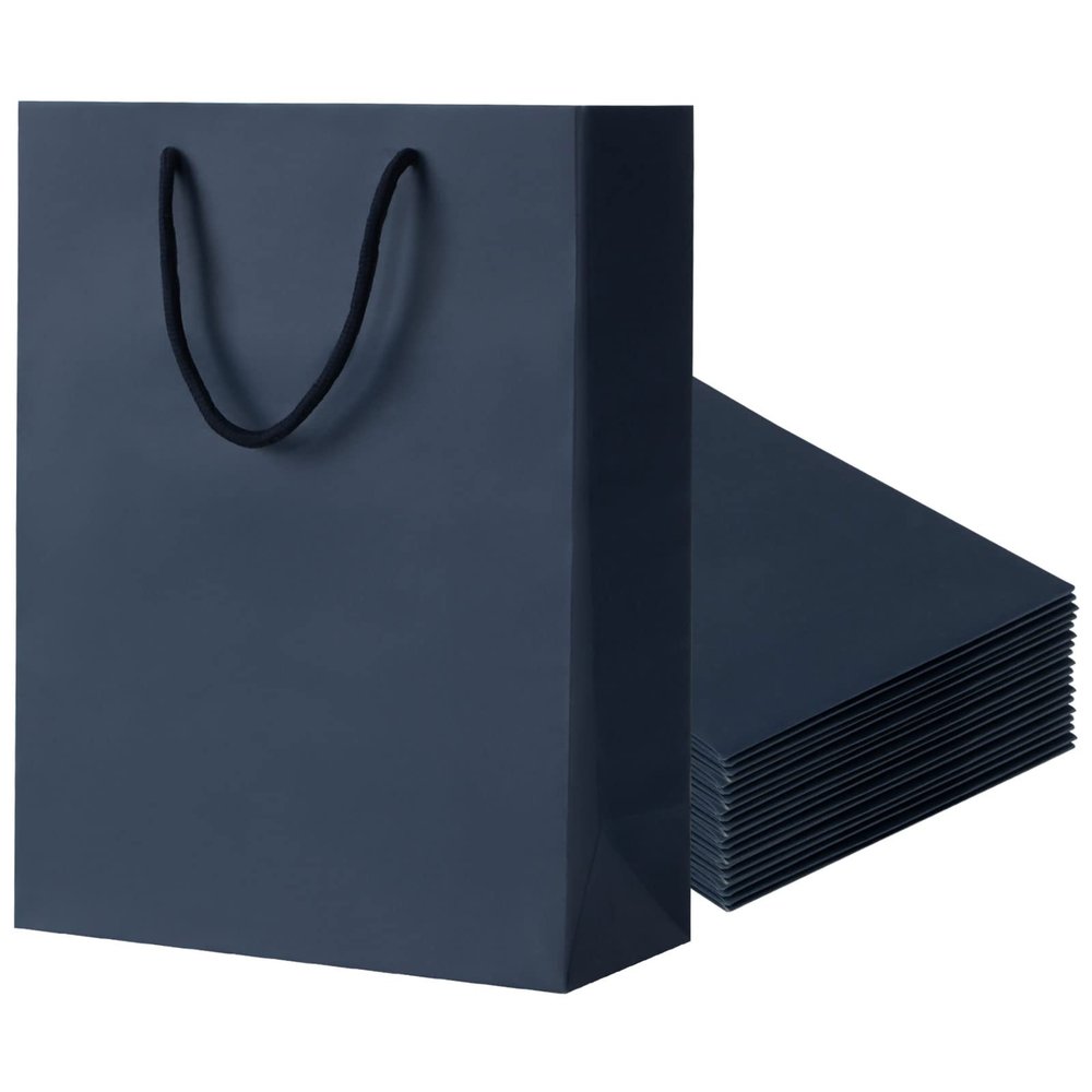 Sdootjewelry Navy Gift Bags - Kraft Paper With Handles, 20 Pack Heavy Duty Matte Tote, 9.8 x 4.3 x 13 Shopping, Party, Retail