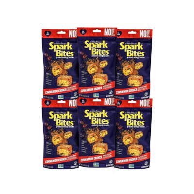 SPARK BITES - Cinnamon Crunch (Pack of 6) Allergen Free Vegan Healthy Energy Snack - A Steady Release of Wholesome Energy with NONE OF THE TOP 9 ALLERGENS - Vegan, Non-GMO, Gluten-Free