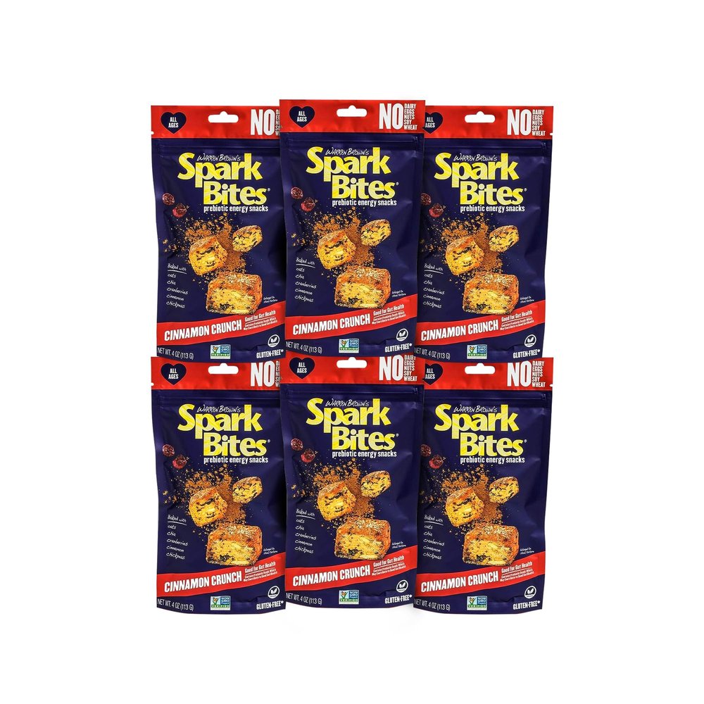 SPARK BITES - Cinnamon Crunch (Pack of 6) Allergen Free Vegan Healthy Energy Snack - A Steady Release of Wholesome Energy with NONE OF THE TOP 9 ALLERGENS - Vegan, Non-GMO, Gluten-Free