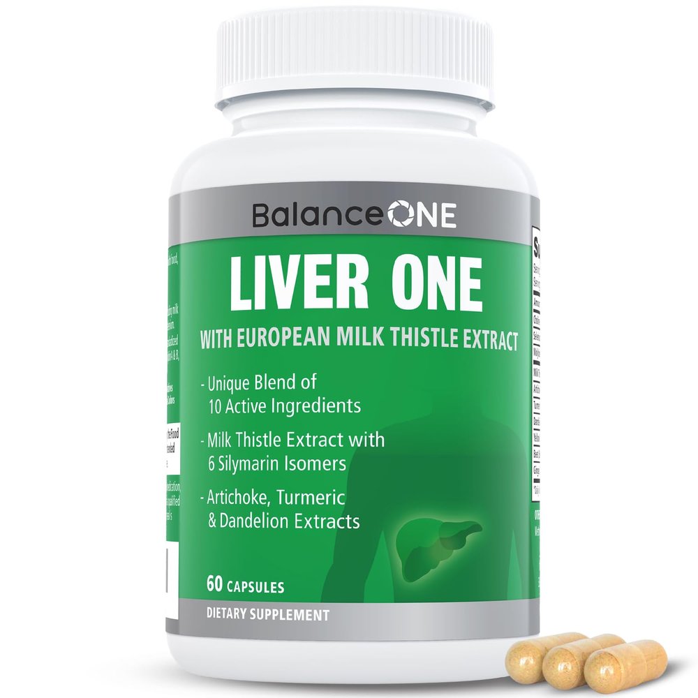 Balance ONE Liver Support Supplement with Milk Thistle, Dandelion Root Extract & Molybdenum  Liver Health & Detox Support  Vegan Capsules, 1 Month Supply  Liver One