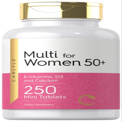 Carlyle Multivitamin for Women 50 Plus | 250 Mini Tablets | Iron Free Supplement | Vitamins A, B12, C, D3, Folate (as Folic Acid) and Calcium | Non-GMO, Gluten Free