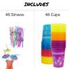 4E's Novelty 48 Packs Tropical Party Cups with Parasol Straws - Disposable Plastic Cups 16oz BPA free, for Hawaiian Luau Party and Pool Parties, Beach Theme Birthday Decorations for Kids & Adults view 2