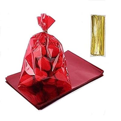 Bdwievn Cellophane Treat Bags 100 pcs Red Color 6x9 Inch Bags Cellophane Wrap Bags with Twist Ties for Bakery Cookies Sweets Snacks Candies Dessert Transparent Color (Red)