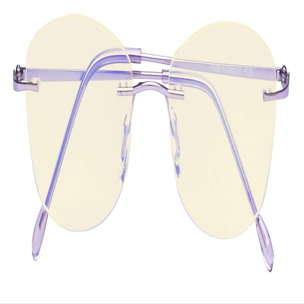 CessBlu Ladies Blue Light Blocking Glasses Anti Glare UV with Yellow Filter Eyeglasses for Women Reading Screen Rimless (Purple) without Magnification