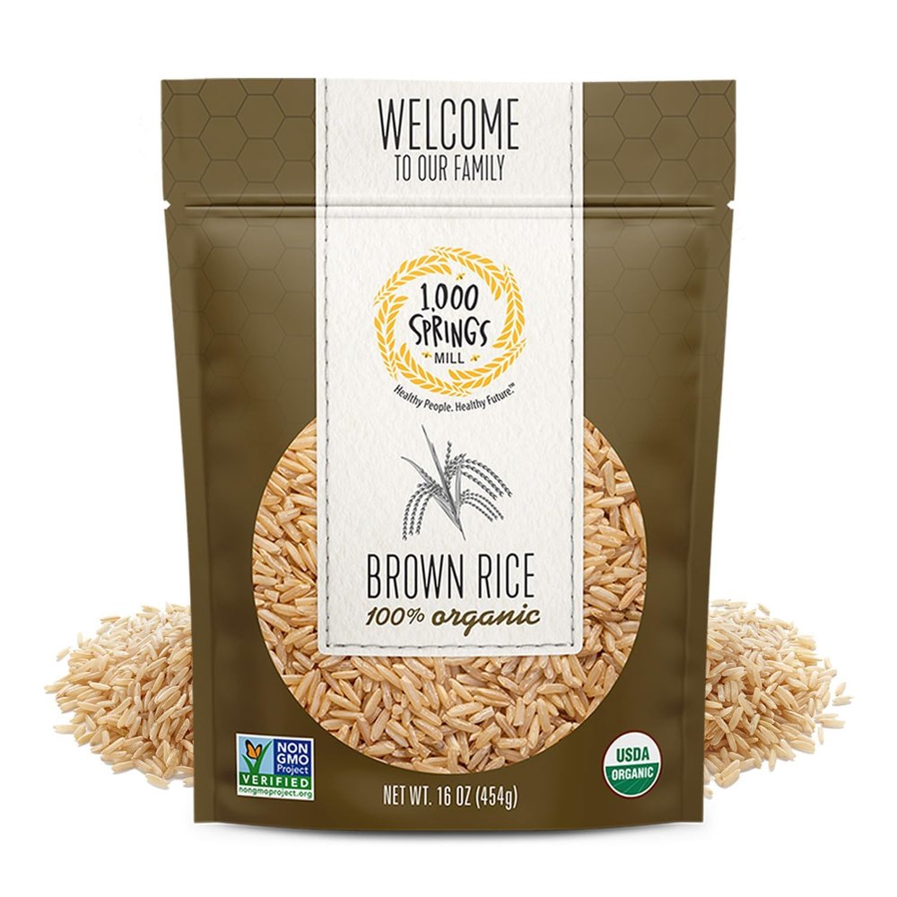 1000 Springs Mill Organic Brown Rice - Non-GMO, Bulk Dry Brown Rice with Resealable Bag - Highly Nutritious Whole Grain for a Healthy Diet - Delicious Taste, Gluten Free Brown Rice - 16oz (Pack of 1)