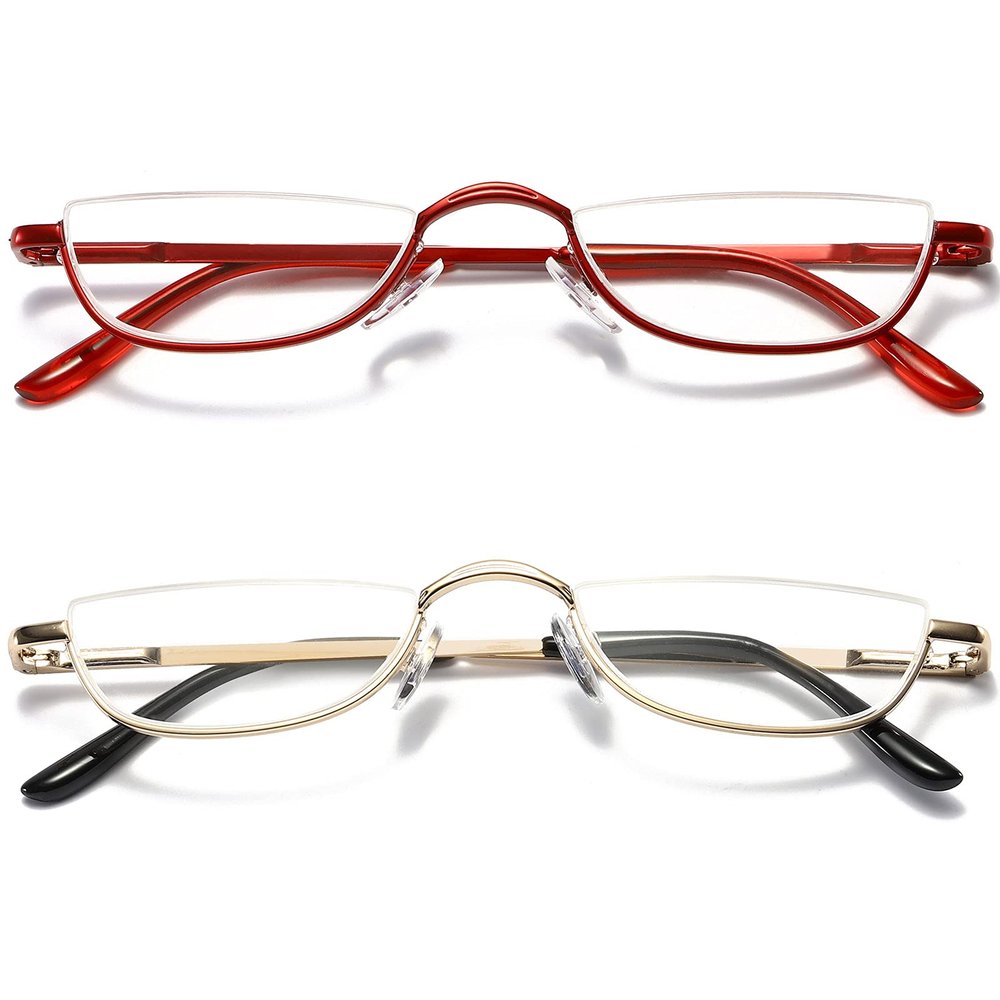VEVESMUNDO Metal Reading Glasses Half Moon Semi Rimless Frame Readers for Men Women