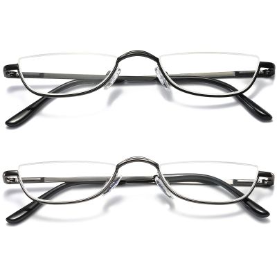 VEVESMUNDO Metal Reading Glasses Half Moon Semi Rimless Frame Readers for Men Women